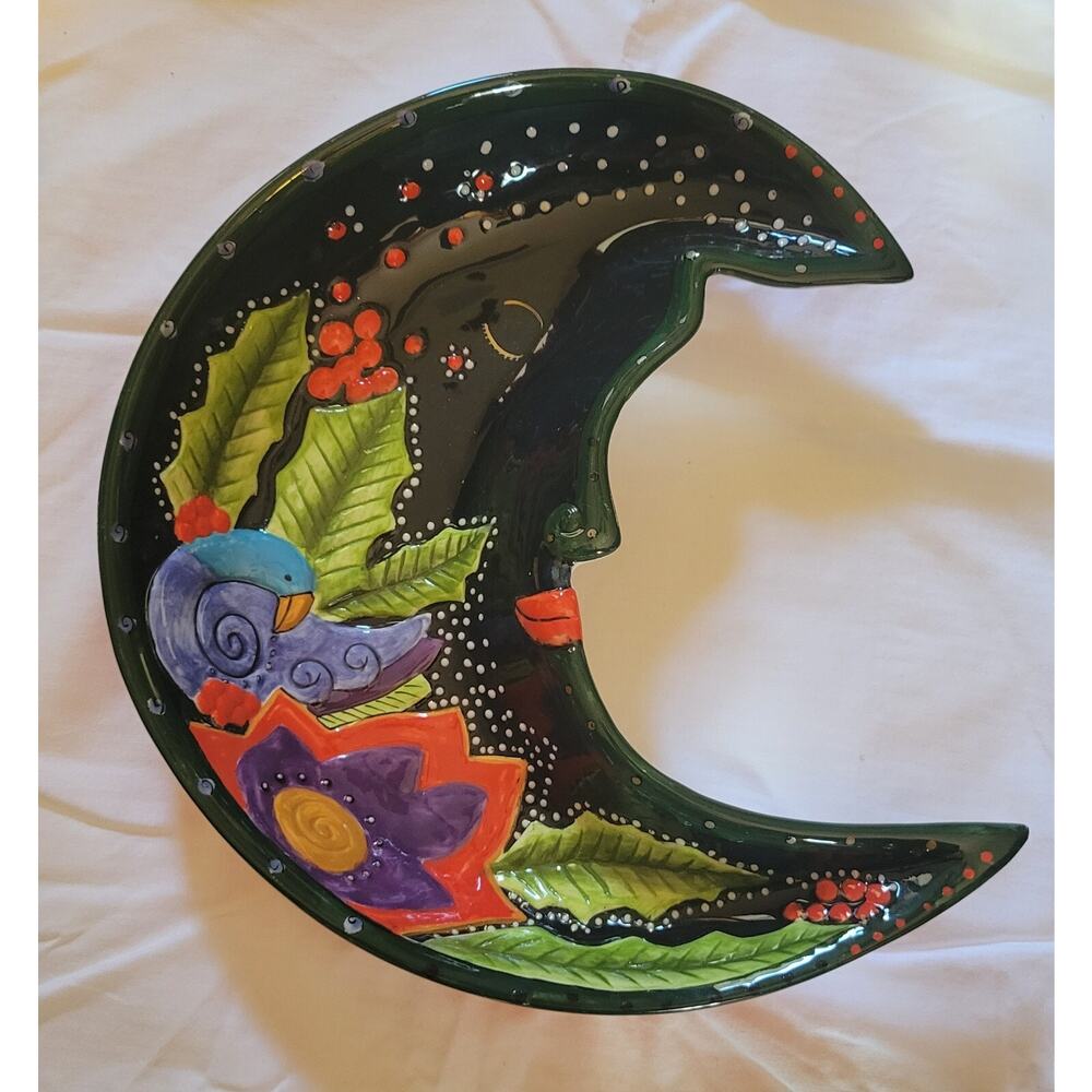 Ganz Serving Bowl Crescent Moon Chips Holly Bird Floral Flowers Party Christmas